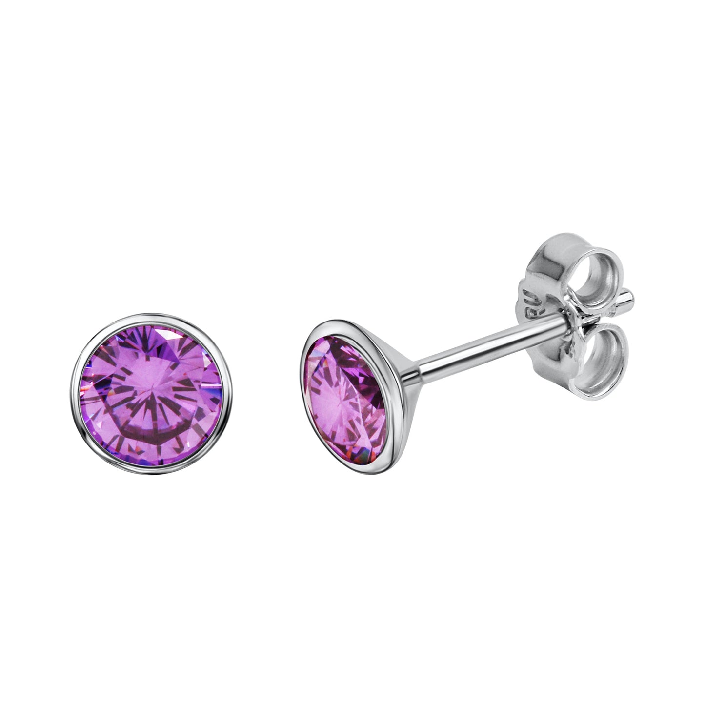 Ohrstecker 925 Silber rhodiniert CZ lila 925/- Sterling Silber rhodiniert 1cm Zirkonia