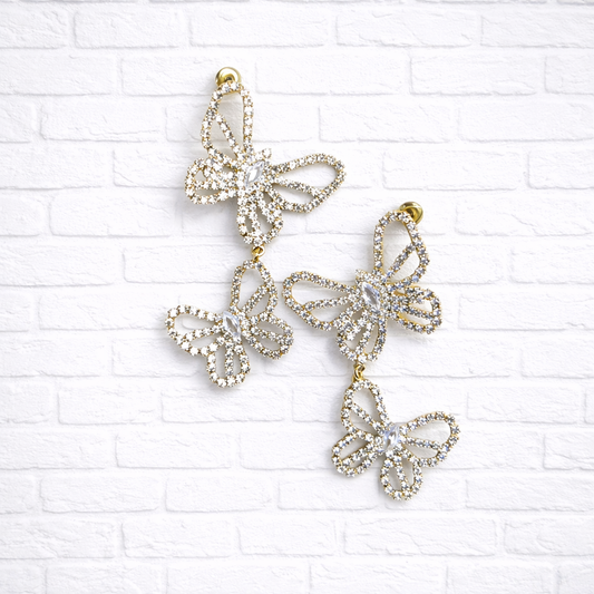 Schmettelings- Ohrhänger- Gold Strass - VERSCHIEDENE WARM(MISCH-)GRUNDIGE  FARBTYPEN
