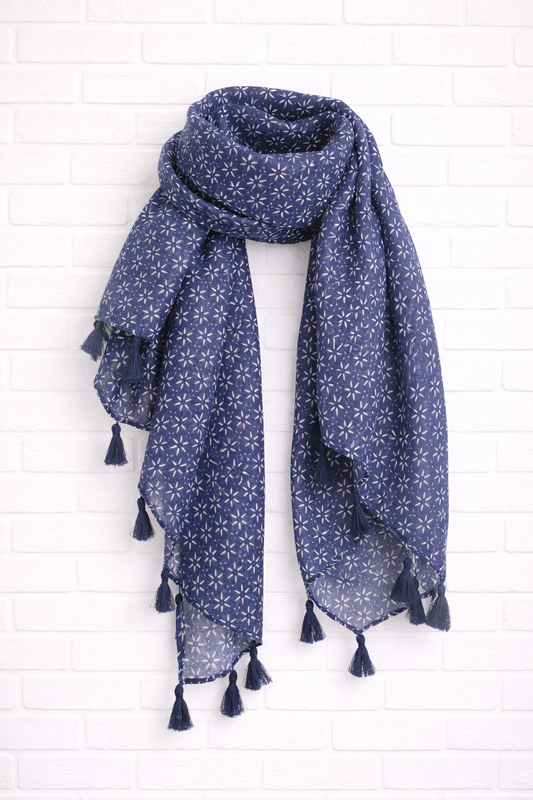 Schal Dunkelblau gemustert mit Quasten - TWILIGHT WINTER