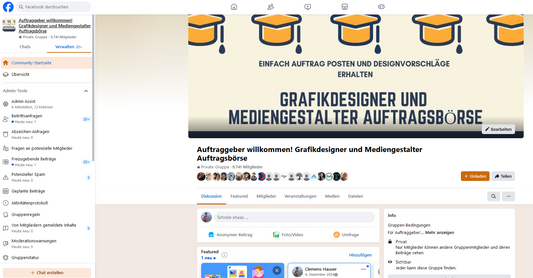 Schmuck Werbe-Posting in Facebook-Gruppe: Grafikdesigner und Mediengestalter Auftragsbörse günstig kaufen