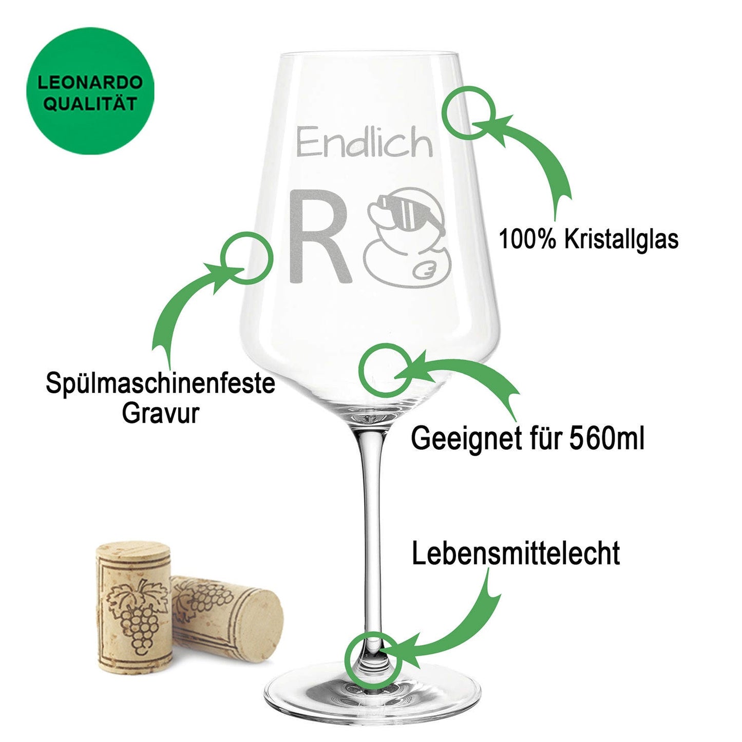 Leonardo Weinglas mit Gravur "Endlich Rente"