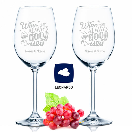 Leonardo Weingläser mit Gravur im "Wine is always a good Idea" Design