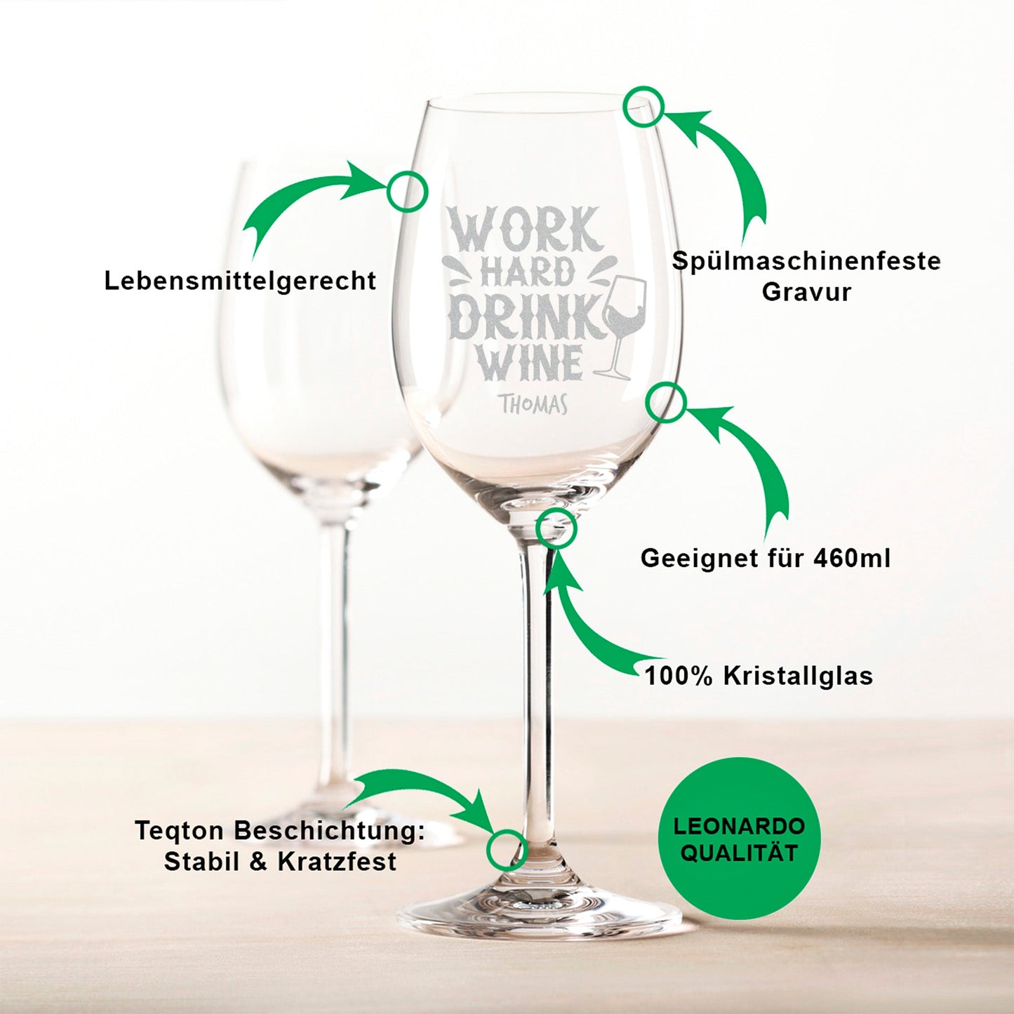 Leonardo Weinglas mit Gravur "Work Hard Drink Wine"