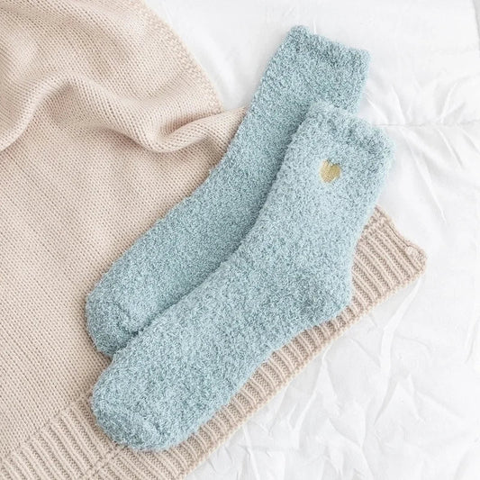 Flauschige Crew Socks Herz- Lake Blue