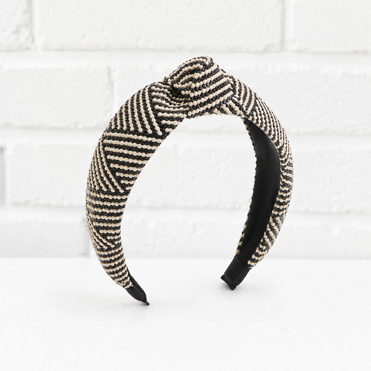 Boho-Stroh-Rattan Haarreifen mit Knotendetai- VERDANT WINTER
