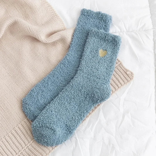 Flauschige Crew Socks Herz- Blue - 360°