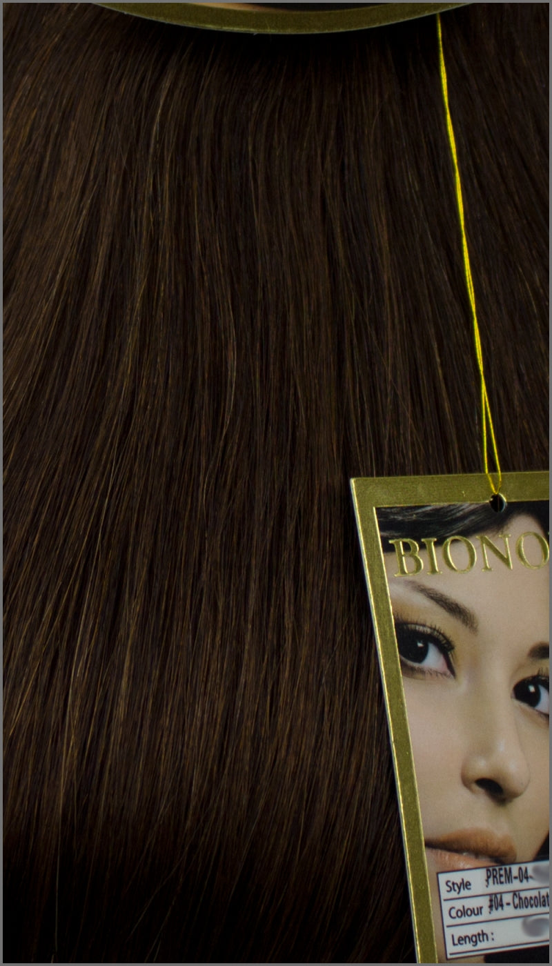 Clip-in 100% Remy Echthaar Extensions, #04, Schokobraun, 40 50 60+cm, 100-120Gr., BIONORA PREMIUM