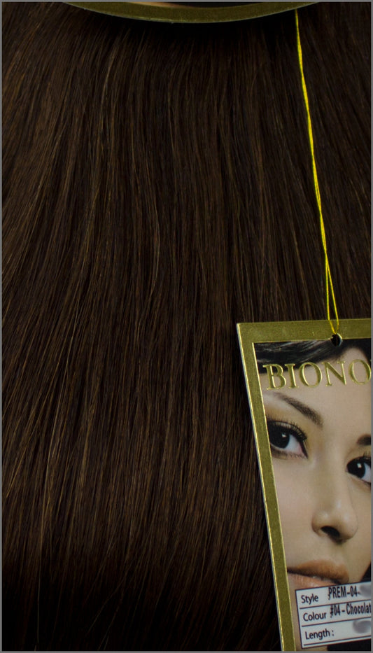 Clip-in 100% Remy Echthaar Extensions, #04, Schokobraun, 40 50 60+cm, 100-120Gr., BIONORA PREMIUM